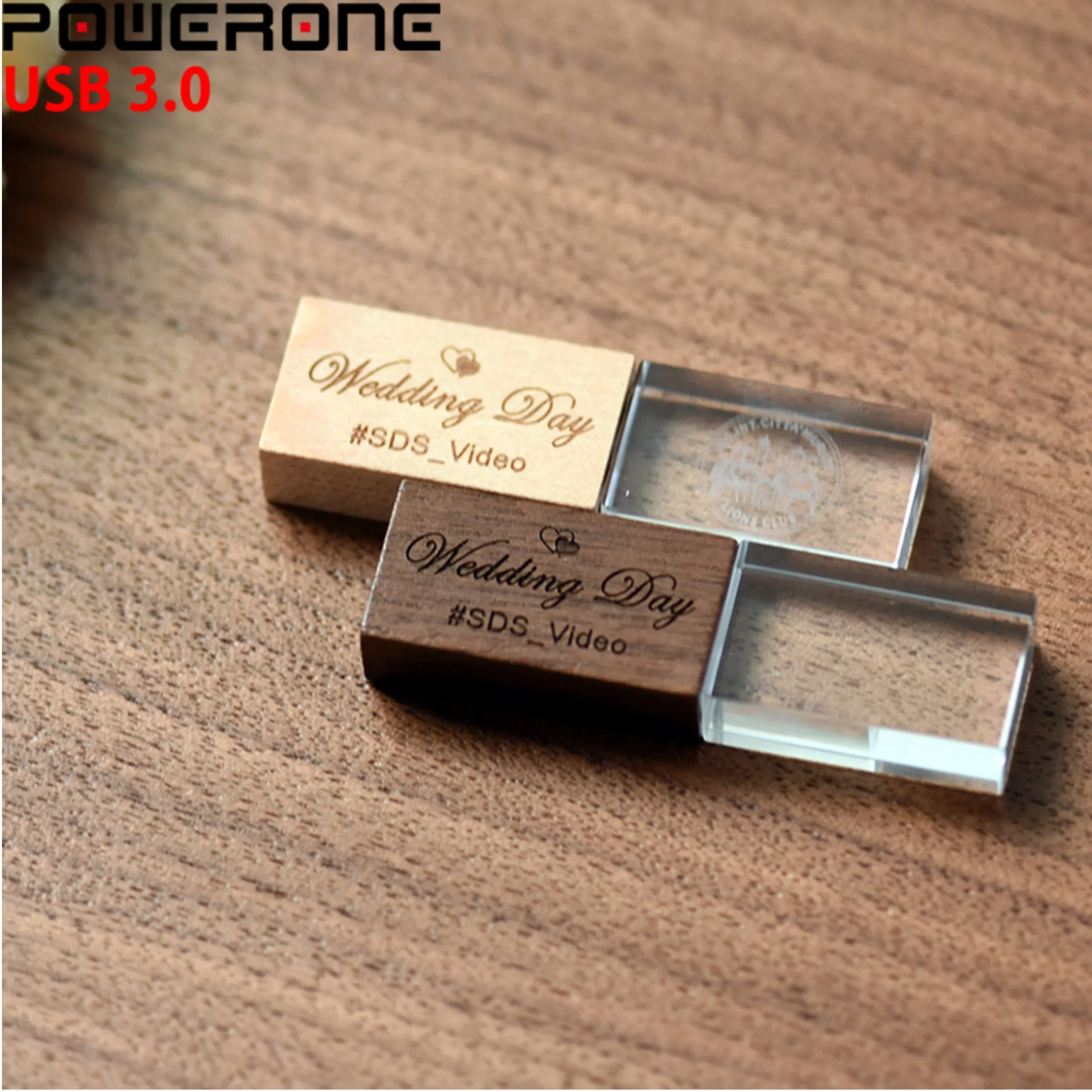 사진 스튜디오 USB 3.0 플래시 드라이브, 무료 사용자 정의 로고 메모리 스틱, 64GB 크리스탈 및 박스 펜 드라이브, 32GB 결혼 선물 U 디스크, 128GB