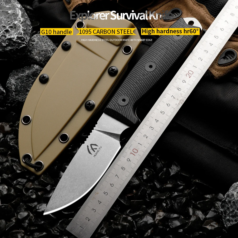 

High quality 1095 carbon steel outdoor knife fixed blade wilderness survival knife men's gift rescue knife hiking hunting knife