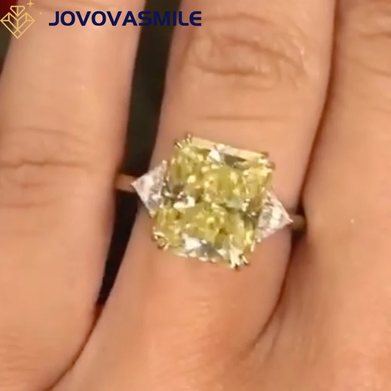 

JOVOVASMILE 5 Carat Moissanite Ring With Certification 9x11mm Yellow Radiant Cut Real Pure 18k Two-Tone Gold Jewelry For Women