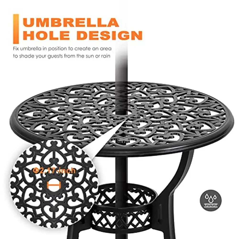 Outdoor Aluminum Bistro Set 3 Piece with Umbrella Hole Table & Chairs Set Patio Powder-Coated Frame Non-Slip Foot Pads Ergonomic 3