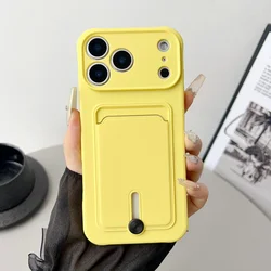 Fashionable Silicone Phone Case with Card Holder and Wallet Pocket - iPhone 15 Plus (Yellow)