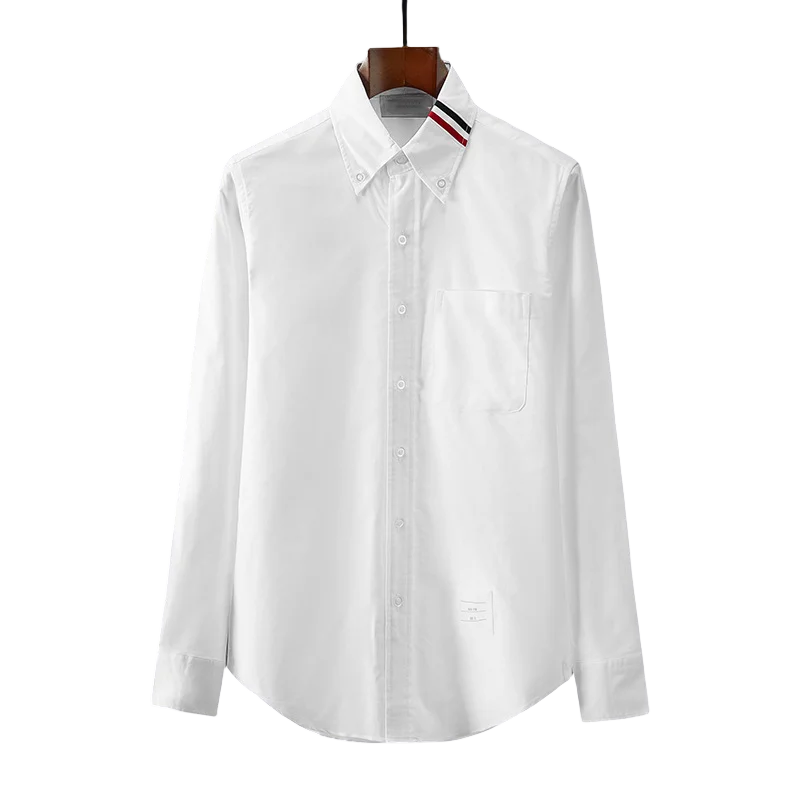 

2024 New TB Business Shirt Men Oxford Textile Breathable Durable Long sleeved Lapel Slim Shirt Korean Fashion Couple White Shirt