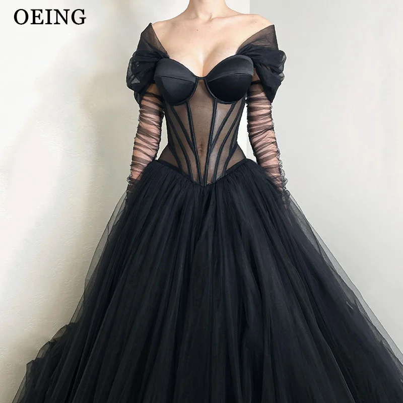 

OEING Simple Prom Dresses Elegant Illusion Tulle Tiered V-Neck Lace Up Evening Dress Special Occasion Gown Vestidos De Gala