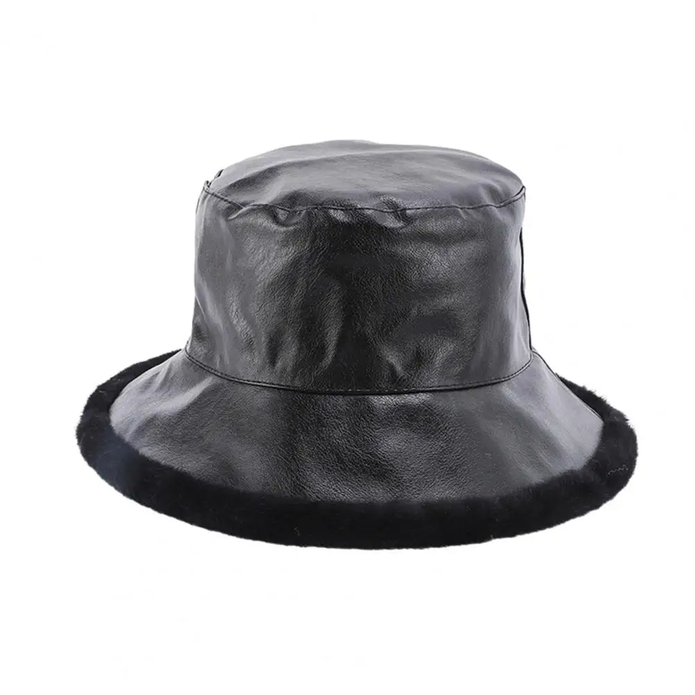 

Women Short Brim Hat Stylish Windproof Ladies Fisherman Hat with Plush Faux Fur Warm Short Brim Solid Color Lightweight for Fall
