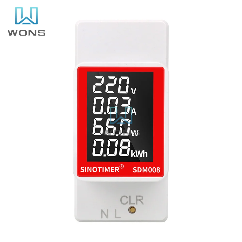

SDM008 AC 50V ~ 300V Rail Type Multi-function Digital Display Meter Voltage Current Power Power Energy Reset and Clear Function