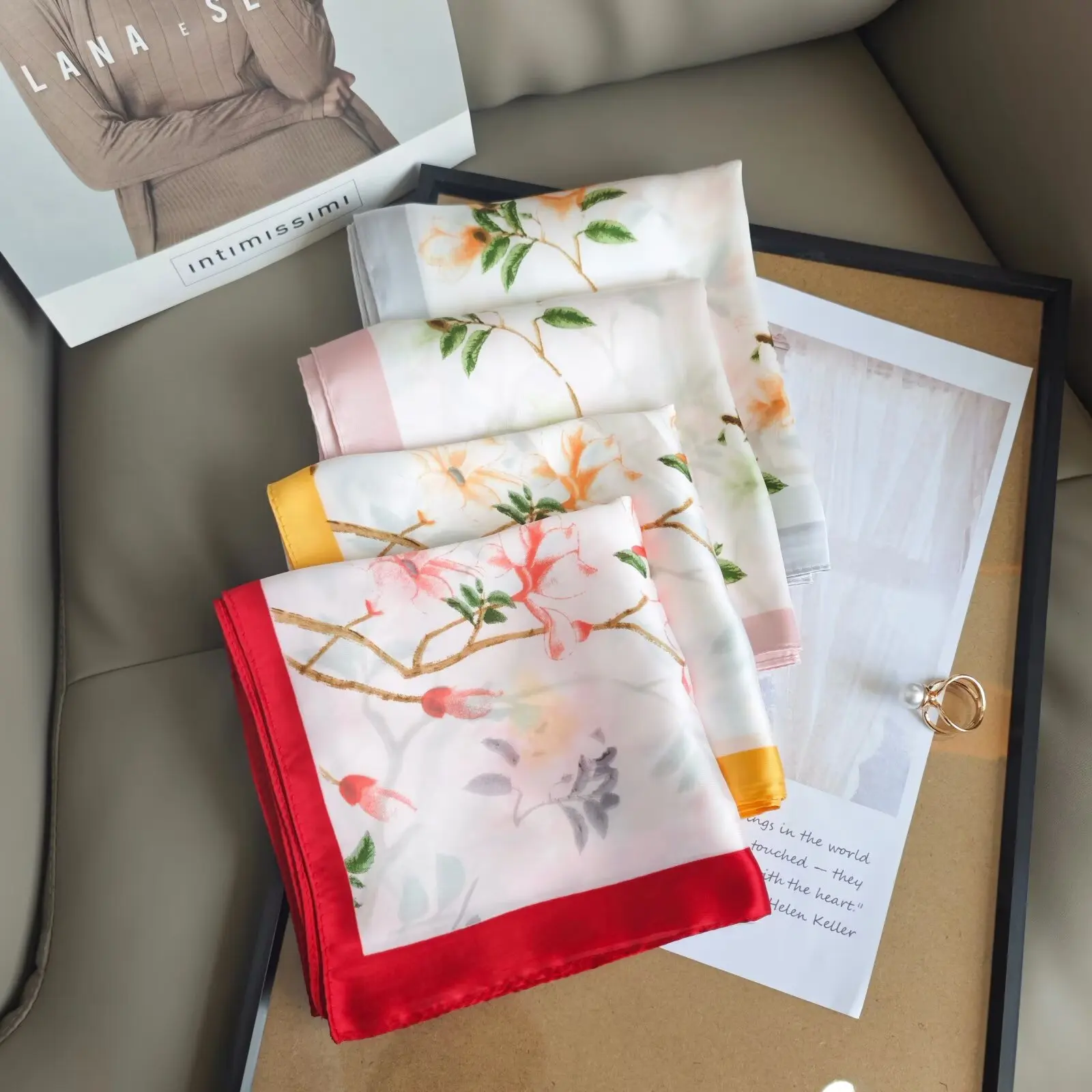 Luxury Design Print Silk Square Scarf Women Soft Satin Horse Hairband Neckerchief Office Hijab Headband Foulard Bag Ribbons Gift