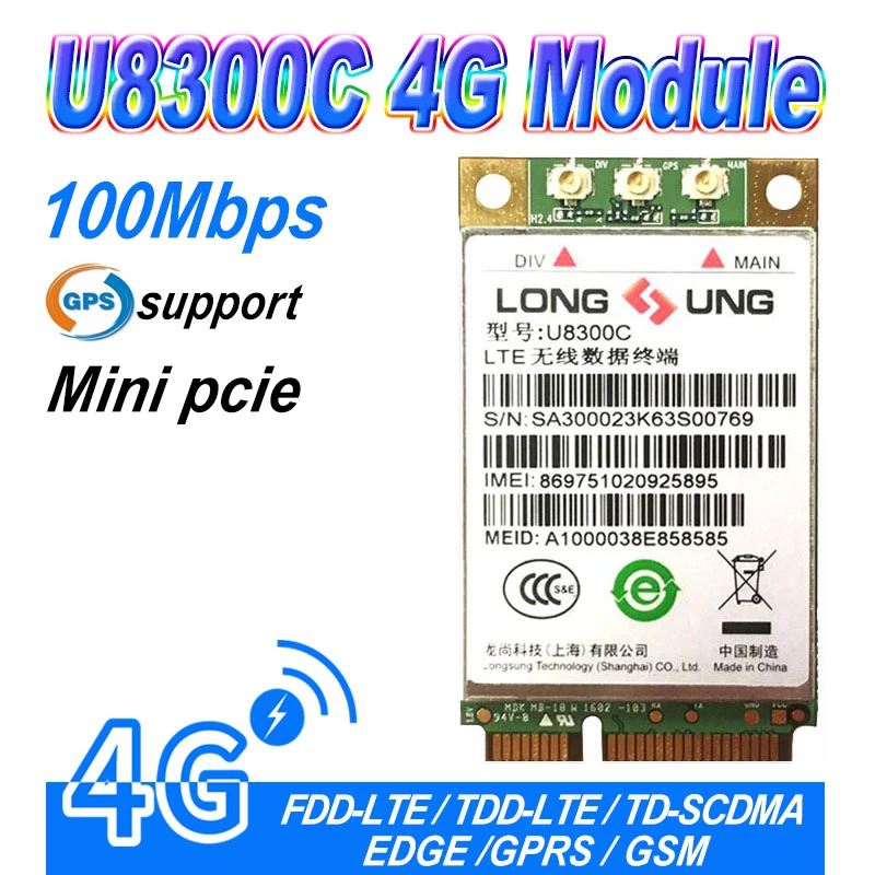 U8300c LTE WCDMA td-scdma 3G 4G mini PCIe hỗ trợ GPS gốc module không dây