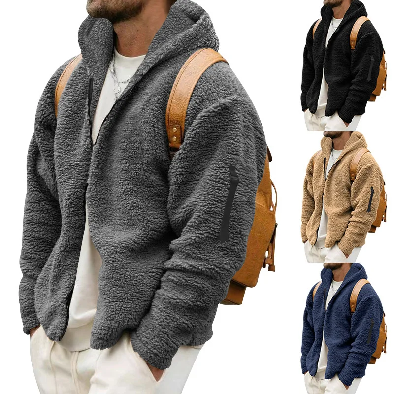 Description Picture 3 of item2024 Men's Long Sleeve Fleece Sweatshirt Men Fashion Hooded Jackets Autumn Mens Casual Hoodie Outerwear Warm Coats Windbreaker