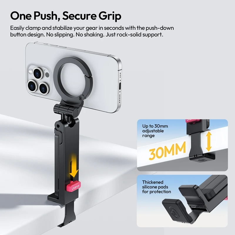 Ulanzi MA88 MagLock Phone Holder Mount 3-in-1 Desktop Tripod Handheld Selfie Stick Magnetic Hold for Travel Cooking Vlog Shots