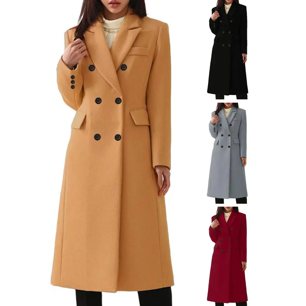 Women Thick Overcoat Thickened Warm Windproof Women's Double-breasted Overcoat Stylish Loose Fit with Turn-down Collar Button winter korean overcoat women vintage woolen loose coats female double breasted turn down collar overcoat woolen coat women