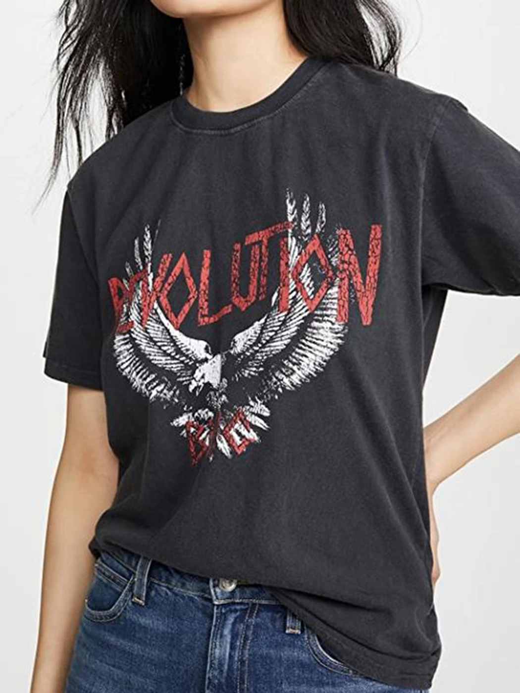 

Washed Eagle T-Shirt Women Summer Clothing 2024 Short Sleeve Fashion Tees Tops Female Vinatge Tee Shirt T-shirts Streetwear