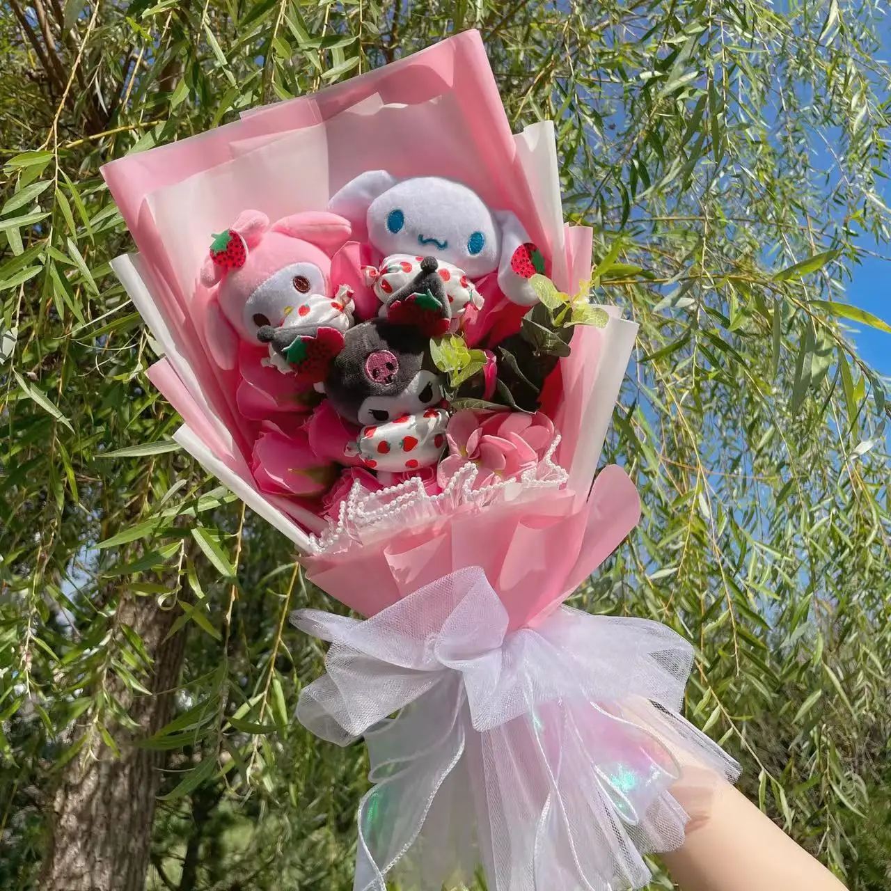 Cartoon My Melody Kuromi Cinnamoroll Kt Cat Plush Doll Toy Sanrio Bouquet Gift Box Valentine's Day Christmas Graduation Gifts 6