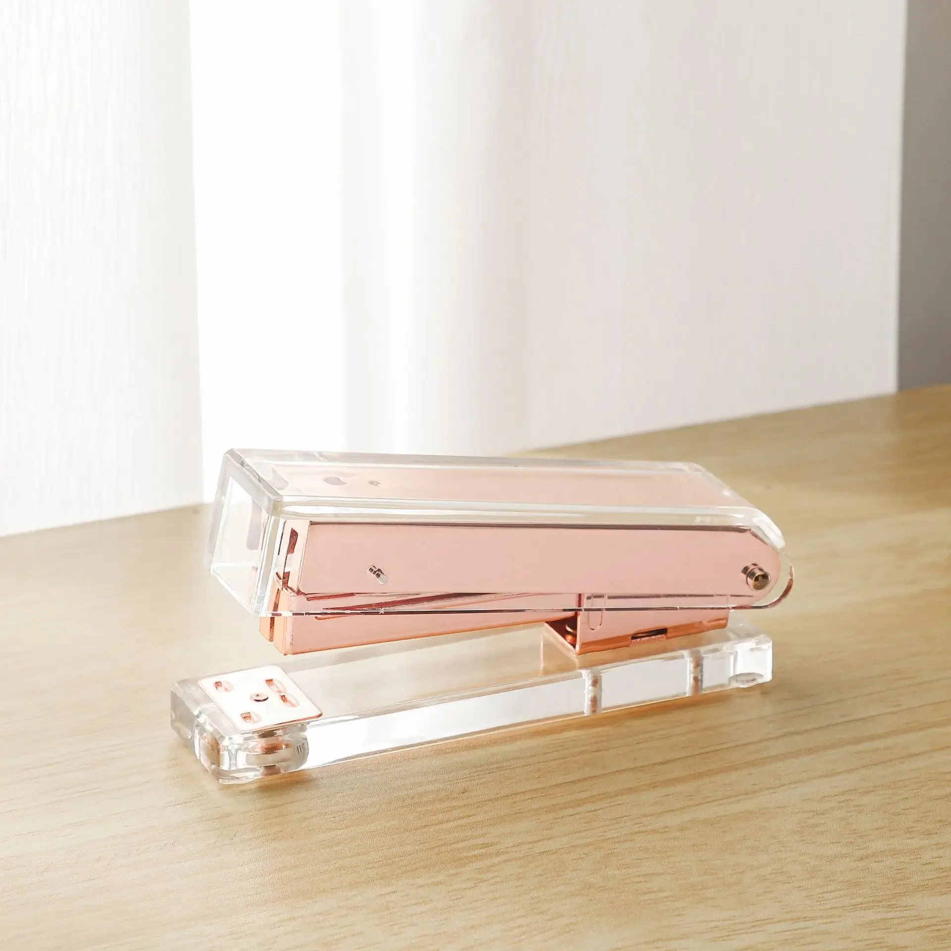 Transparent Acrylic Stapler Rose Gold Stapler Large Binding Machine Desktop Office Scrapbooking Crafts Supplies