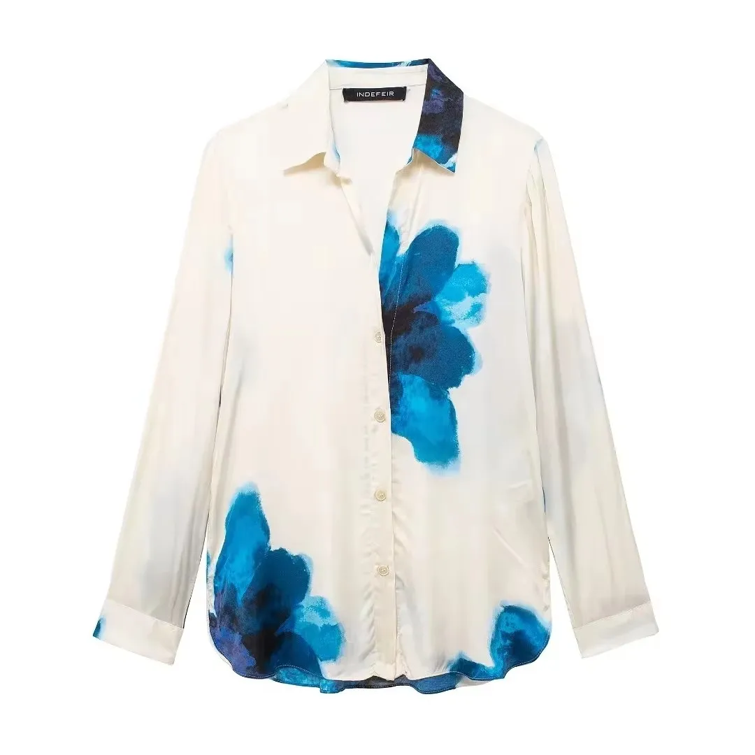 HH Floral Print Blouse For Women Spring Summer Casual Single Breasted Long Sleeve Shirt Female Fashion Streetwear Top