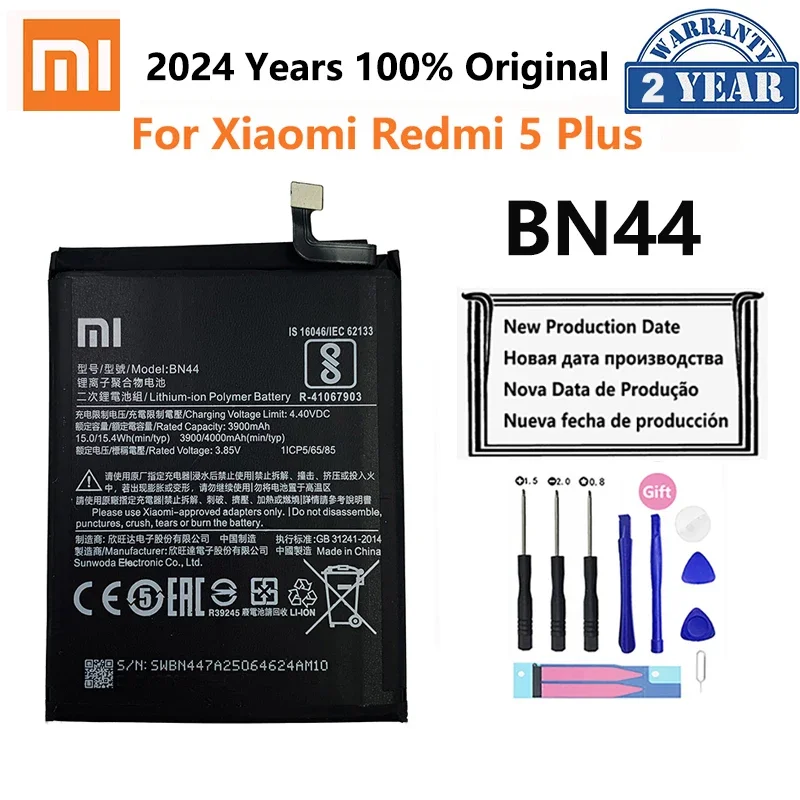 

Оригинальный аккумулятор для телефона Xiao Mi BN44 для Xiaomi Redmi 5 Redmi5 Plus Red mi 5 Plus, высококачественные сменные батареи для телефона 4000 мАч