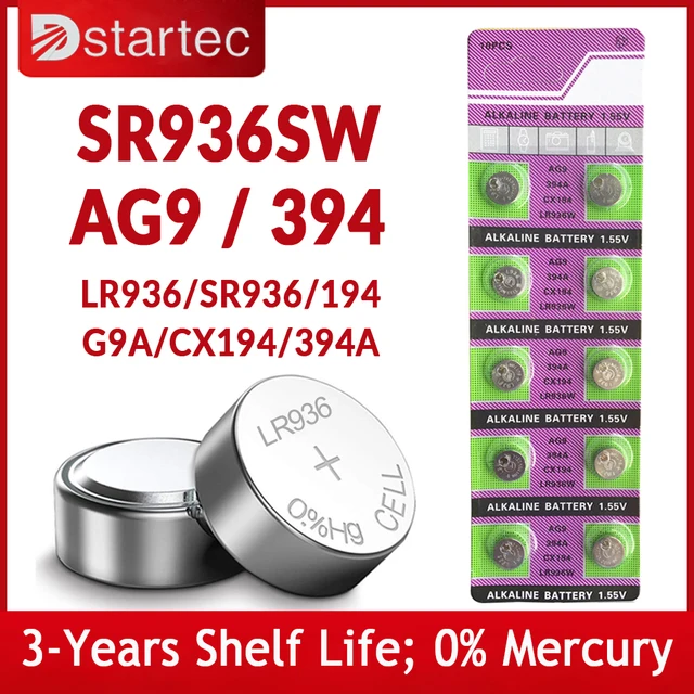 10PCS-50PCS 1.55V AG9 LR936 394 SR936SW CX194 LR45 Button Batteries G9A 194 394A SR936 L936F Cell Coin Watch Toys Remote Battery 1