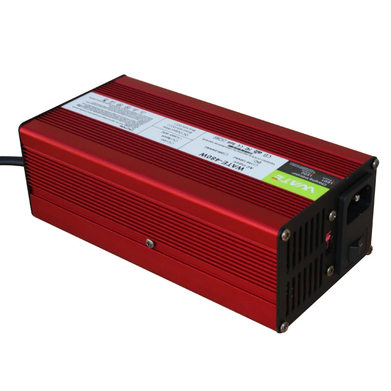Saída do Carregador de Bateria do Íon do Lítio do Carregador 13s 48v 8a de 54.6v com o Escudo de Alumínio Vermelho do fã de Refrigeração - Image 6
