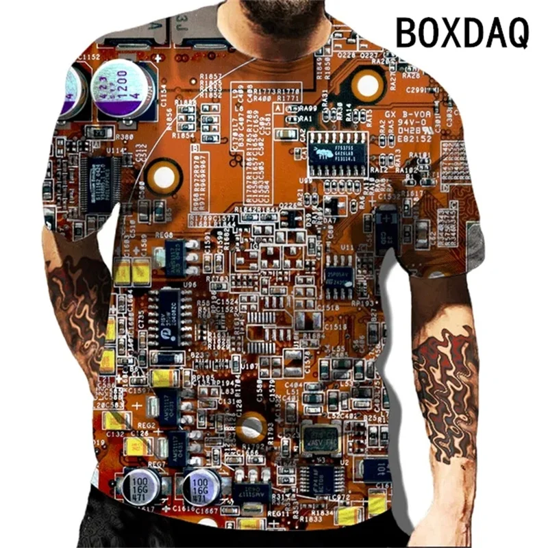 

3D Electronic Diagram Printed Men T-shirt Fashion Personalized Punk Style Street Cool Tops Oversized 6XL Short Sleeve Casual Tee