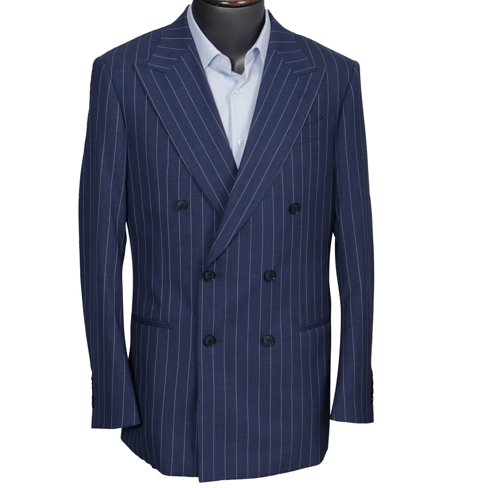 Summer Tailored Suits Luxury 100% Wool Super 120 Pure Wool Suits Tailor Made Navy Chalk Stripe Suit Made