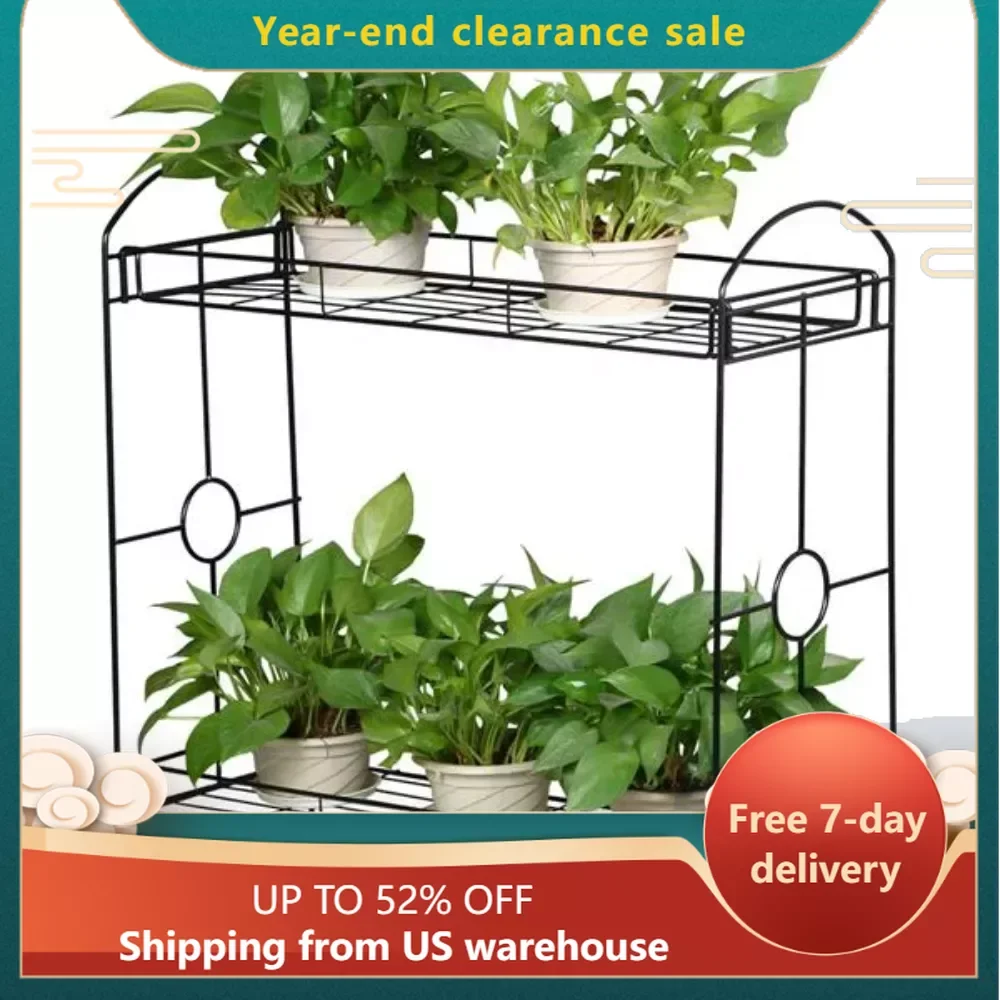

2-Tier Black Iron and Metal Plant Stand Shelf Free Shipping Shelves for Plants Storage Rack Home Garden 33.5" x 13" x 32"