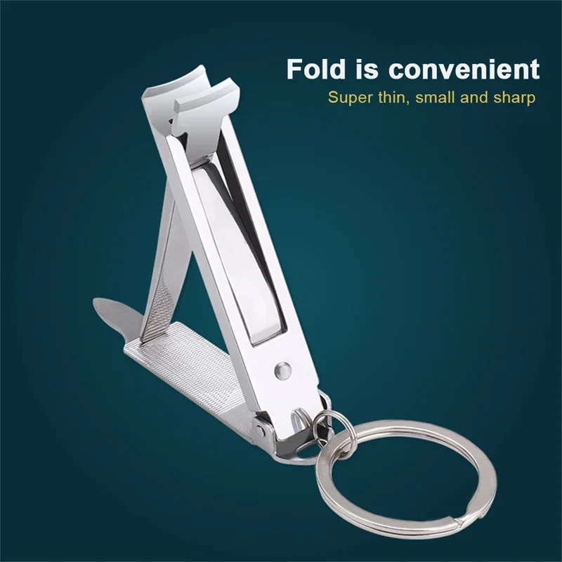 Stainless Steel Ultra-thin Foldable Hand Toe Nail Clippers Cutter with Keychain Trimmer Tool Kit Key Ring