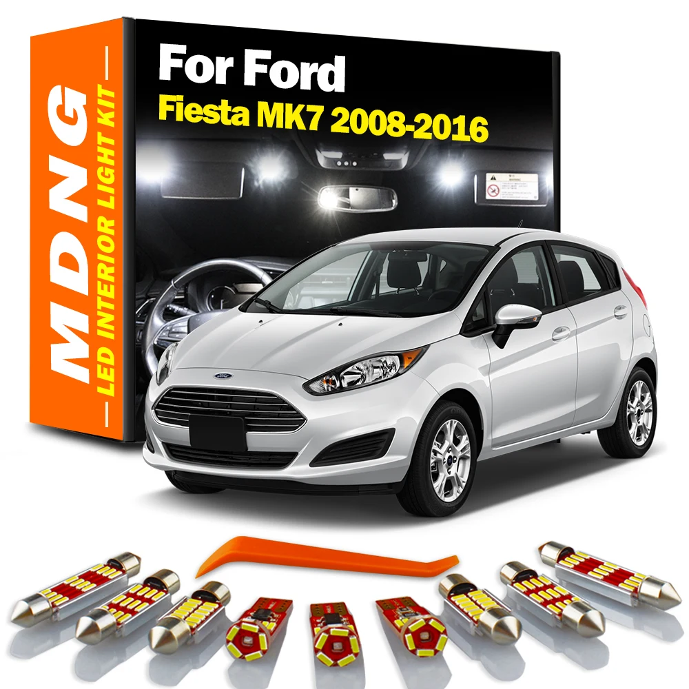 MDNG 11Pcs LED Bulbs Interior Dome Map Trunk Foot Light Kit For Ford Fiesta MK7 2008 2011 2012 2013 2014 2015 2016 Accessories