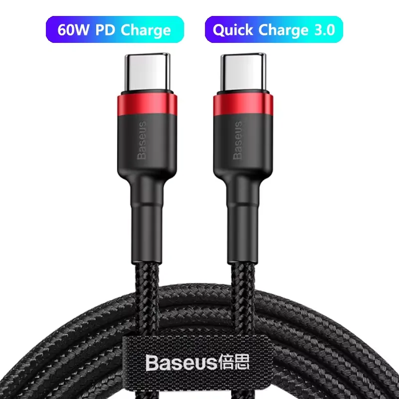 Baseus USB نوع C إلى USB C كابل 100 واط/5A PD سلك شحن سريع آيفون 17 16 برو ماكس ماك بوك Xiaomi سامسونج USB-C كابل