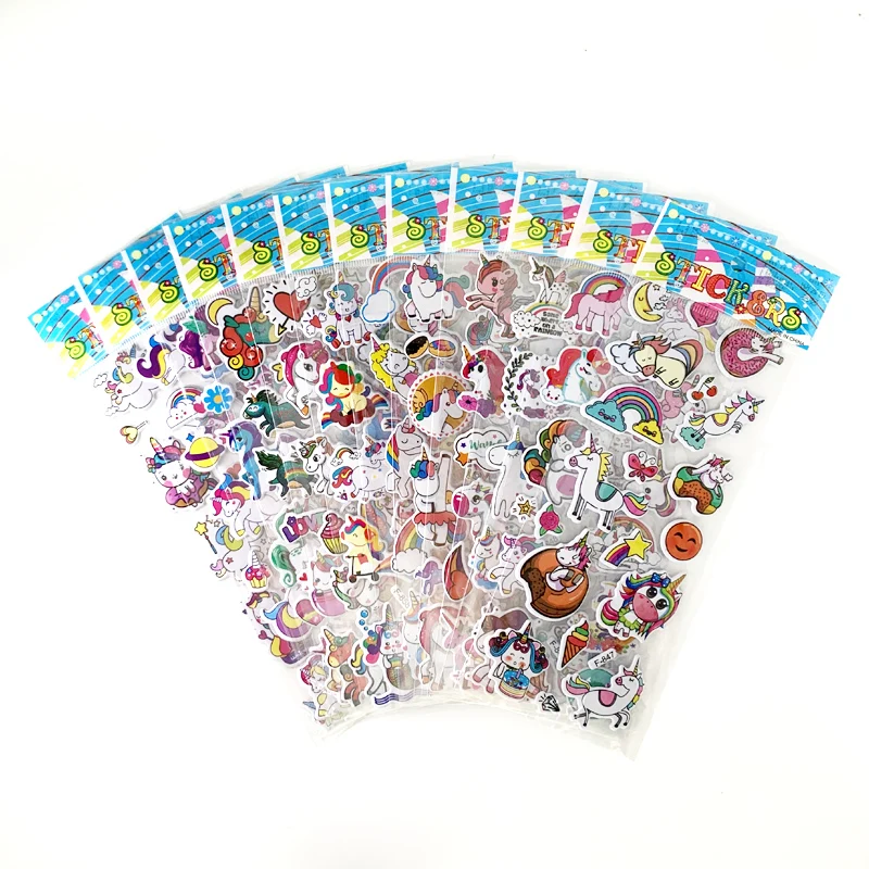 12 Sheets/Set Kawaii Unicorn Stickers for Children Cartoon 3D Bubble PVC Sticker Scrapbook Notebook Decoration gl 34 a4 sticker 3x11 laser inkjet mailling stickers 50 sheets 1650pcs 70 25mm label 33 up address