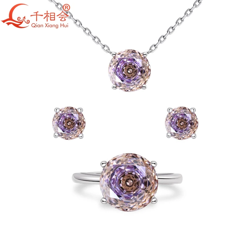 blue purple eye's stone one-time forming mixed special color pendant ring earrings round shape with S925 silver for necklace