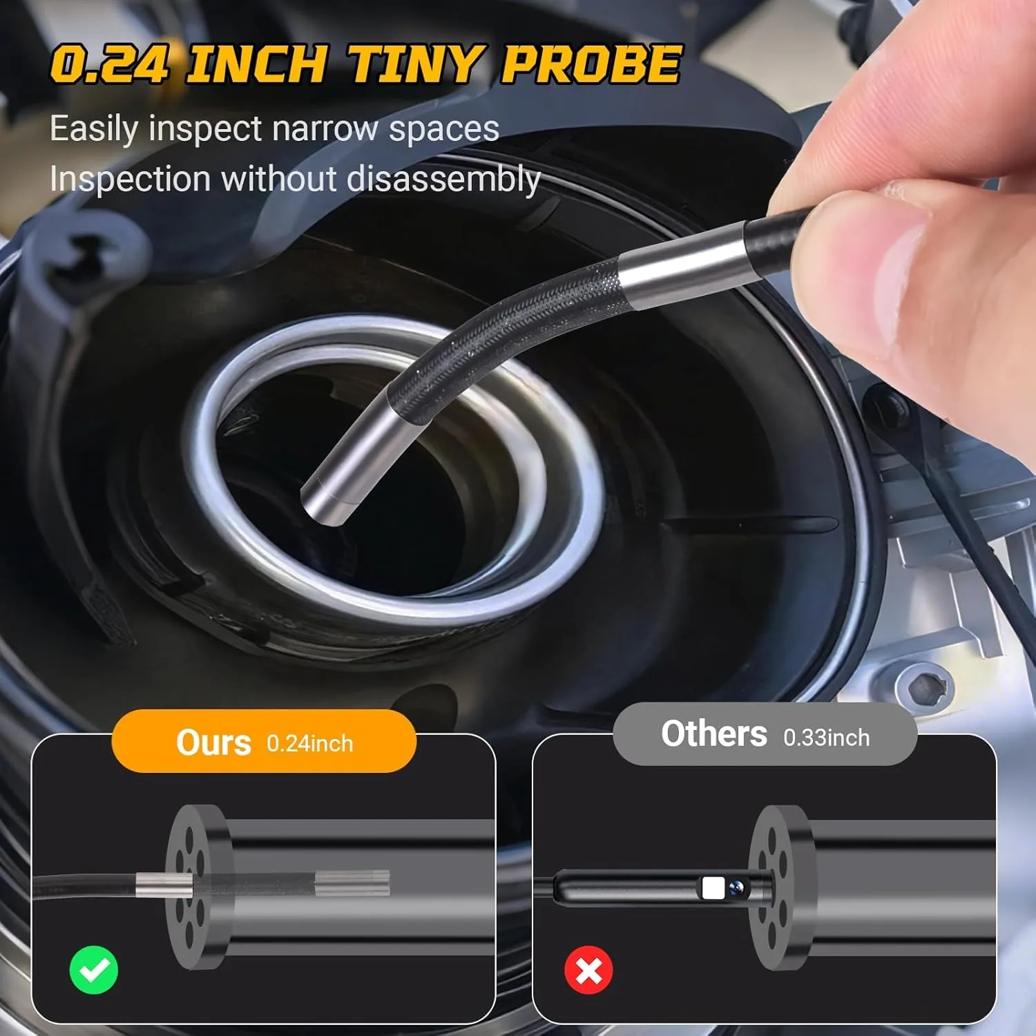 360 Degrees two Way Steering 2MP HD Industrial Endoscope for Car Pipe Inspection Sewer Camera Borescope with1-2m 3