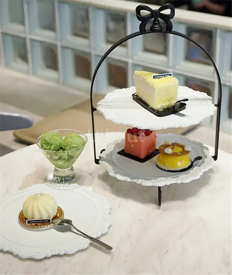 White Dessert Table Display Stand Wedding Decoration Afternoon Tea Double-Layer Cake Stand Gold Pastry Decoration Plate 3 layer