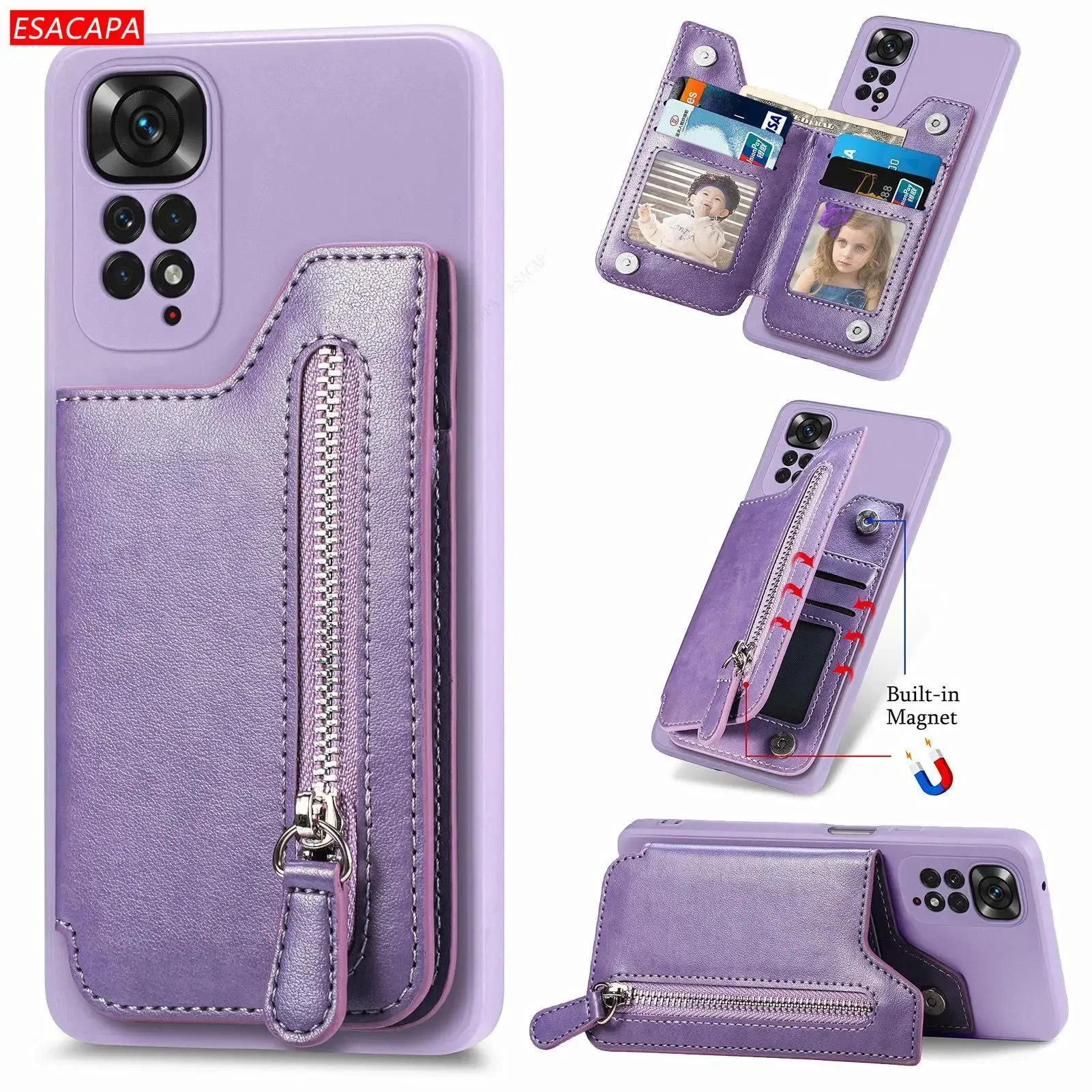 Leather Zipper Wallet Phone Case with Card Holder
