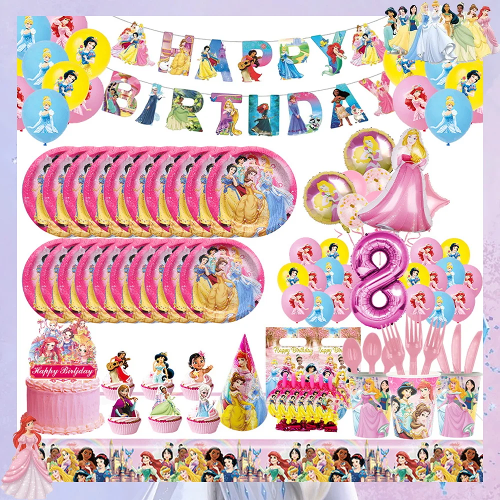 Disney Princess Birthday Party Decorations New Belle Cenerentola Snow White Paper Plates Cup Napinks Forniture Baby Shower For Kid