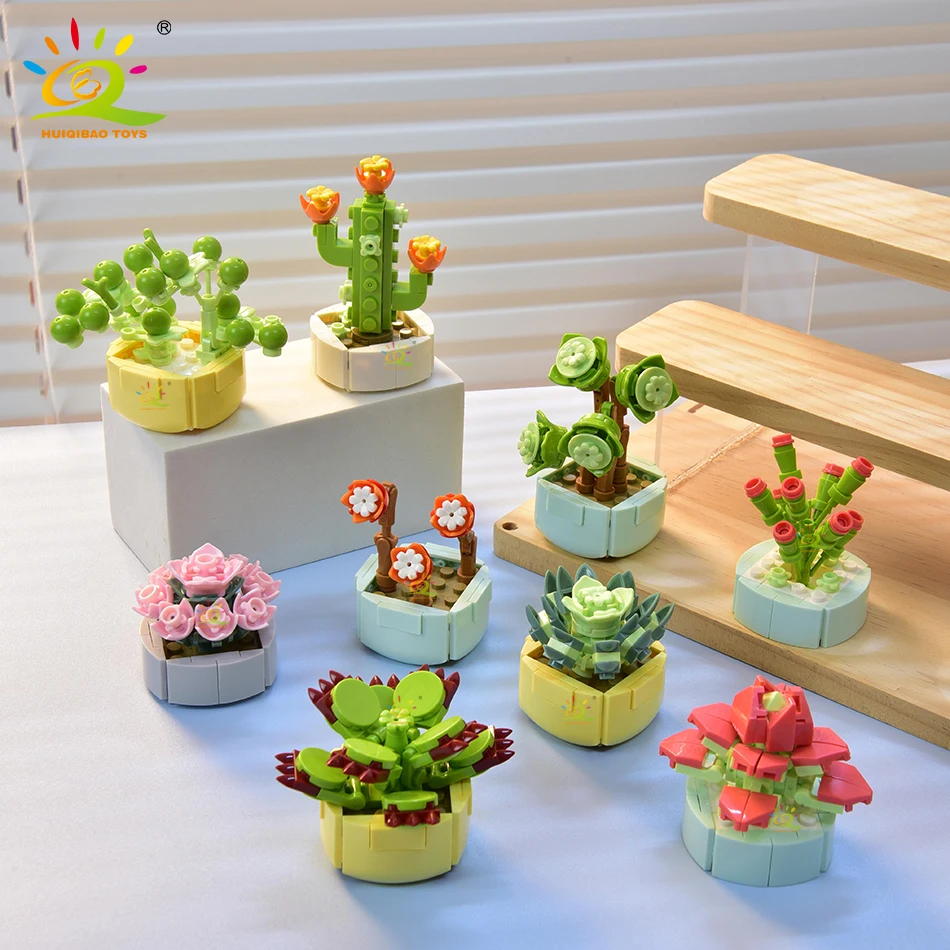 MOC Potted Succulent Flower Pot Plants Building Blocks DIY