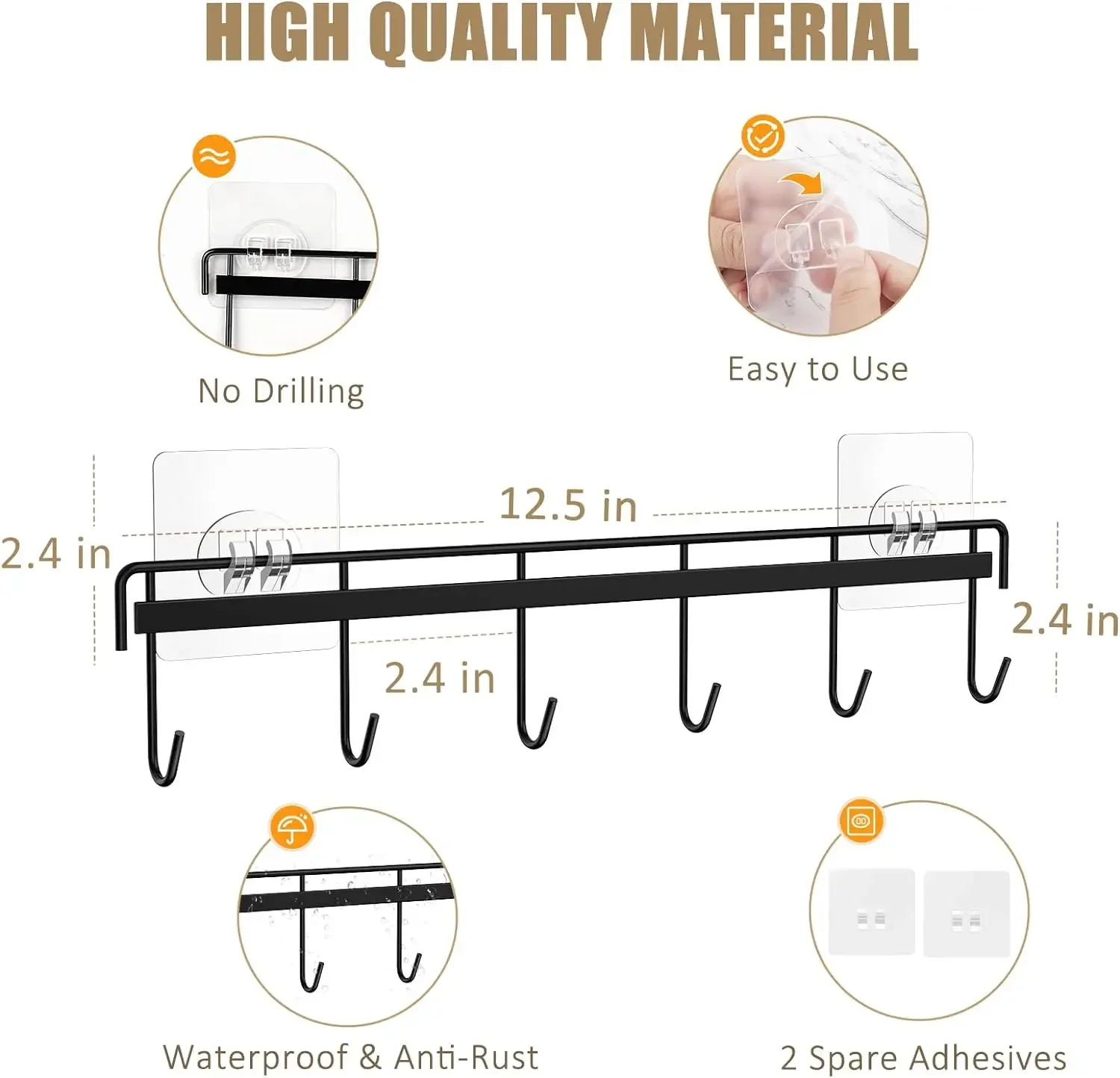Kitchen Utensil Storage Rack Wall Mount Adhesive Kitchen Hanger Holder Space Saving Kitchen Organization Wall Hooks 3