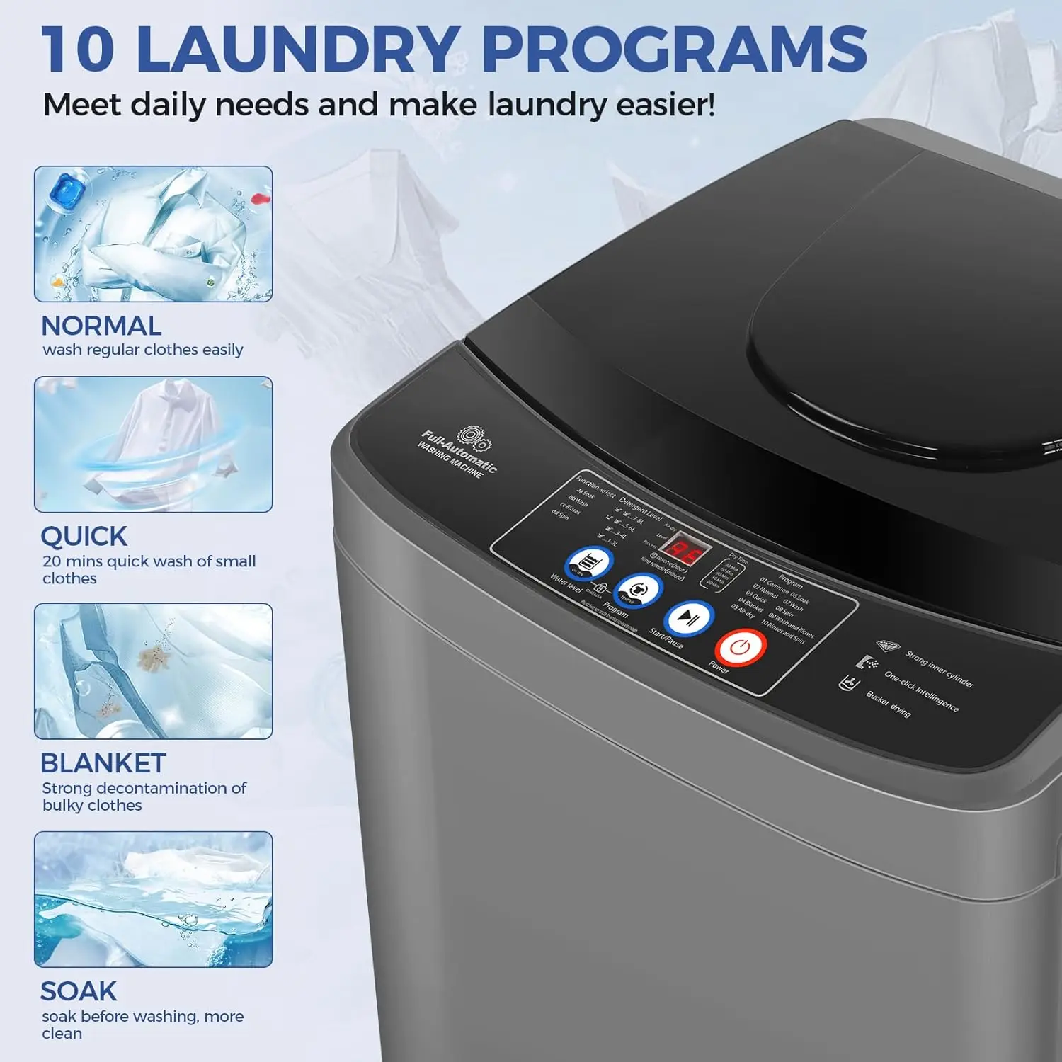 Portable Washing Machine, 20Lbs Capacity Full-Automatic Portable Washer Machine, 2.8Cu.ft Washer and Dryer Combo with Drain Pump 3
