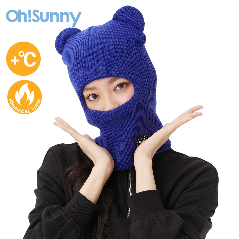 

OhSunny Warm Cycling Cap Winter Knitted Hat Ski Head Cover Bear Ear Balaclava Bonnets Beanie for Men Women Outdoor Sports Skiing