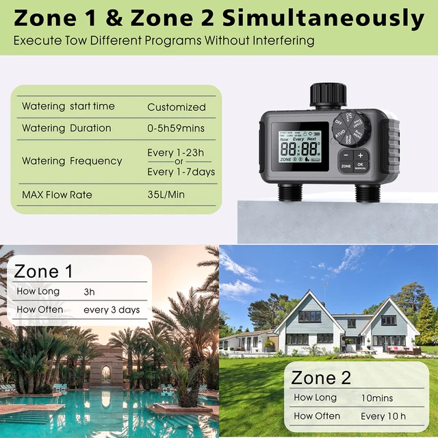 2-Outlet Automatic Water Timer Garden Irrigation Watering System Sprinkler Programmer Smart LCD Digital Watering Timer Tools 2