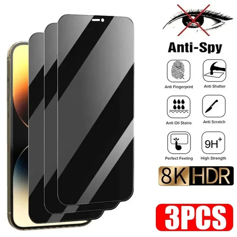 3Pcs Privacy Screen Protector For iPhone 17 16 15 14 13 Pro Max Mini 7 8 Plus Anti-spy Protective Glass For iPhone 17 Pro Max