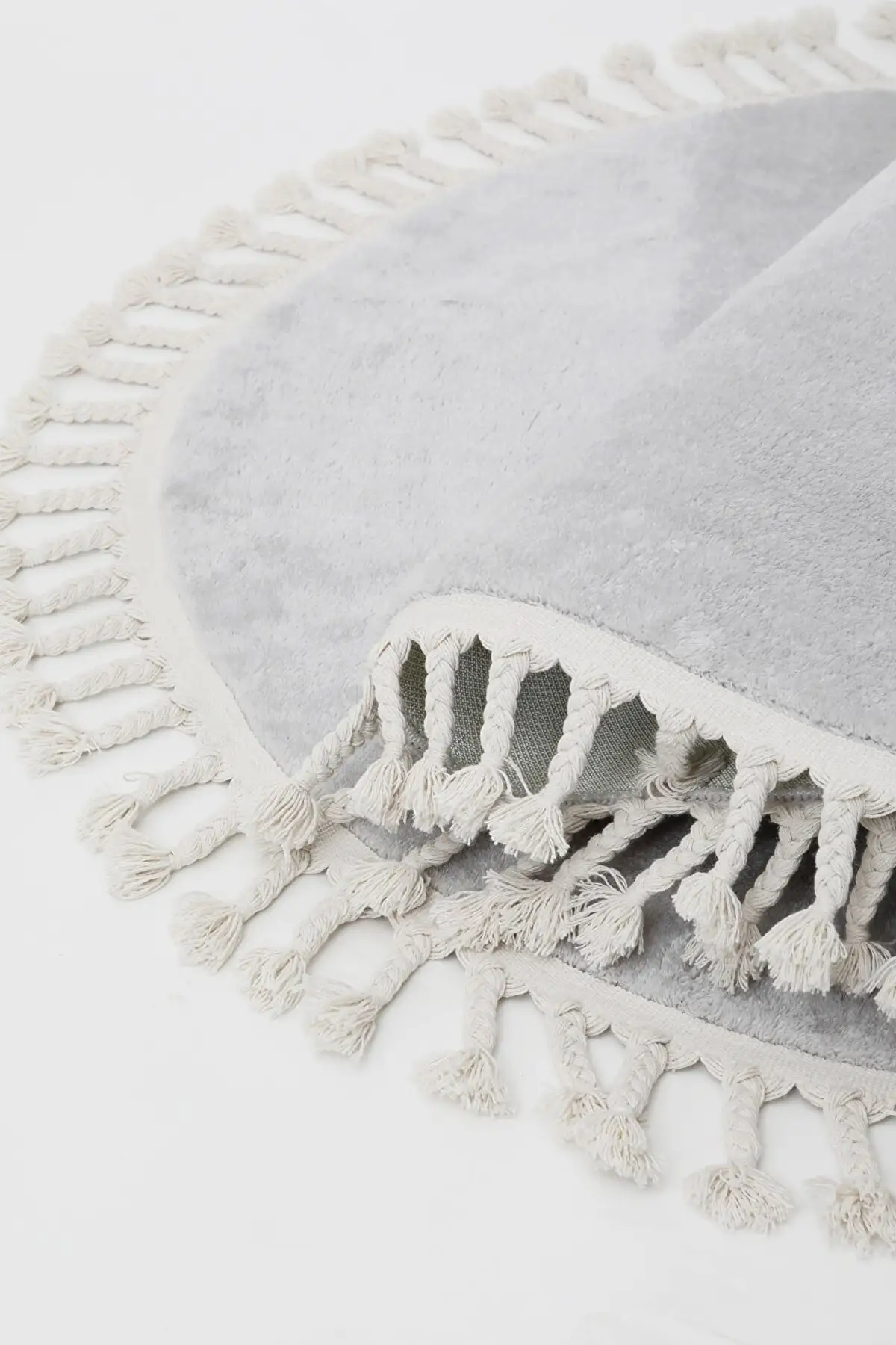 

Dinarsu Tasseled Single Round Post Plush Carpet Non-Sat Base Grey Fringe 100 Cm One Piece Polypropylene X Bathroom