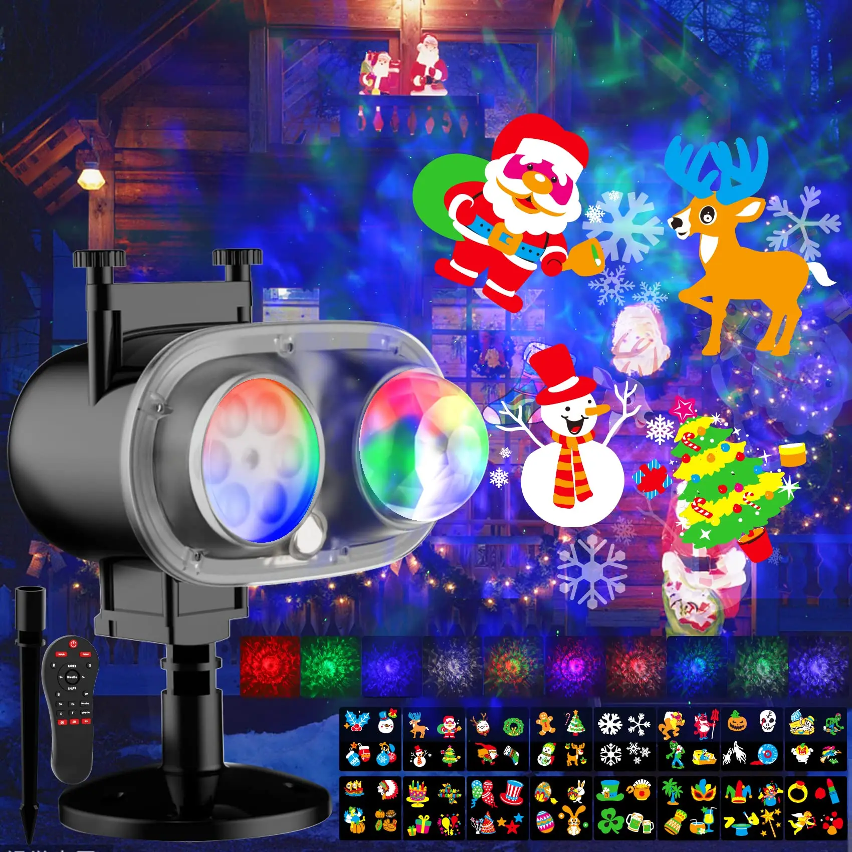 Christmas Laser Projector Lights Outdoor, 8 Pattern Lights Snow Santa Plug  in Night Lightswith Remote Control Timer for Indoor Outdoor Xmas Holiday