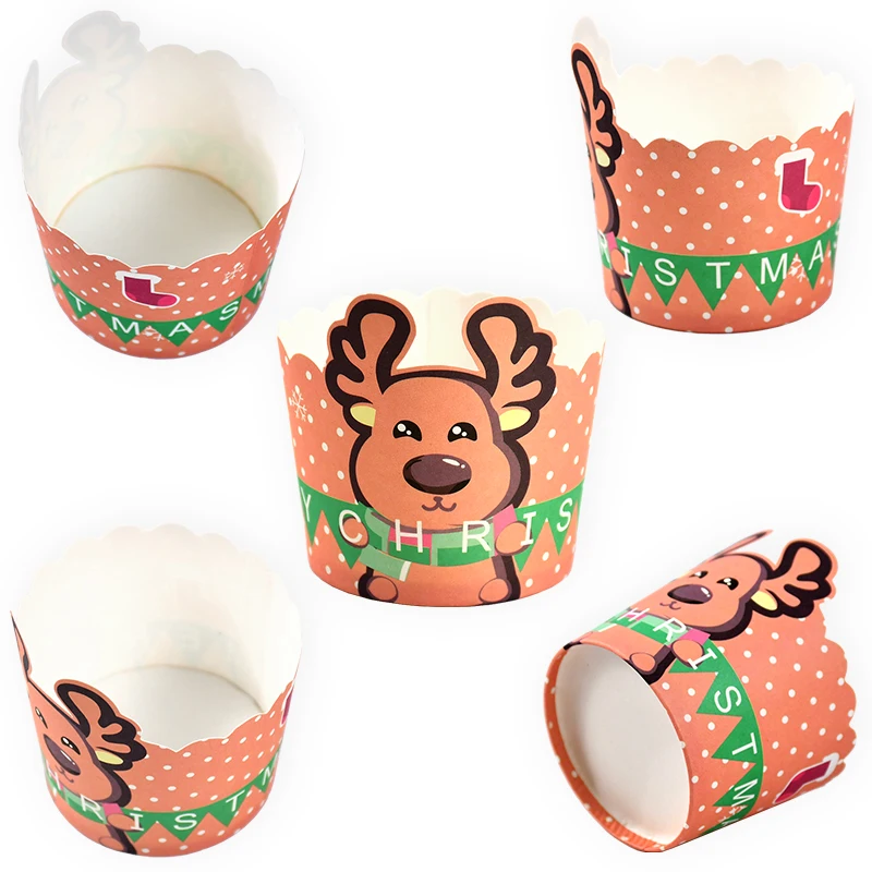 20/10Pcs Weihnachten Cupcake Wrapper Elch Mit Kuchen Topper Santa Claus Schneemann Backen Muffin Tasse Papier Liner Wraps xmas Party Decor – Detail 9