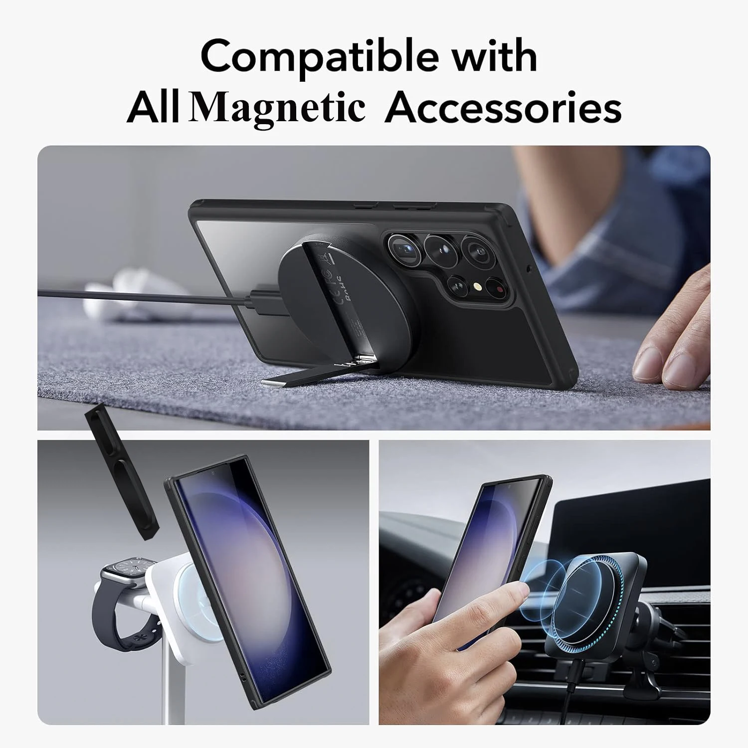 Clear Black Magnetic Mobile Phone Case with Yellowing Resistant Back Cover