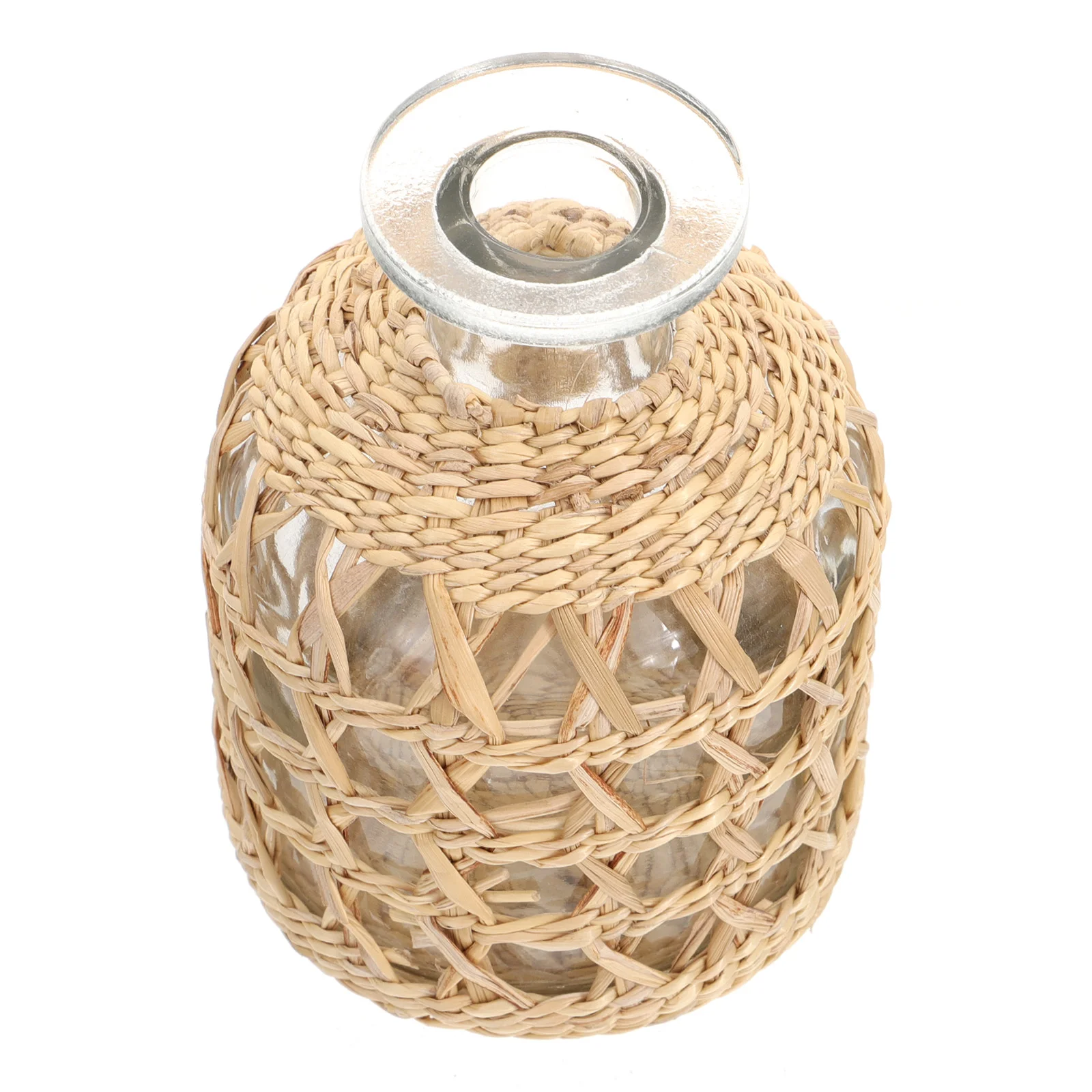 

1pc Flower Wicker Vase, Round Decorative Glass Flower Vase with Rattan Cover, Glass Vase Container with Woven for Floral