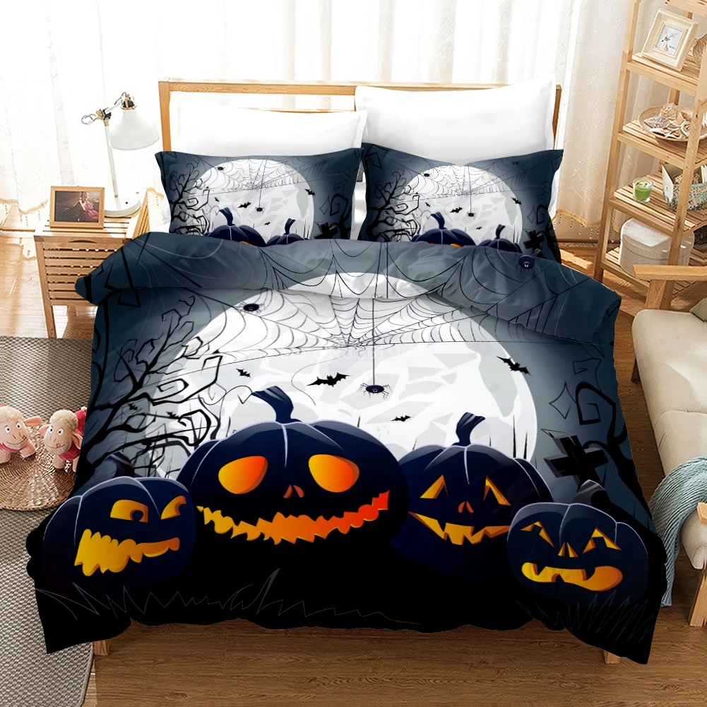 

Lovely Cartoon Halloween Pumpkin Lamp Printed 3d Bedding Set Bed Linen Set Bedclothes Duvet Cover Set Pillowcase Queen King Size
