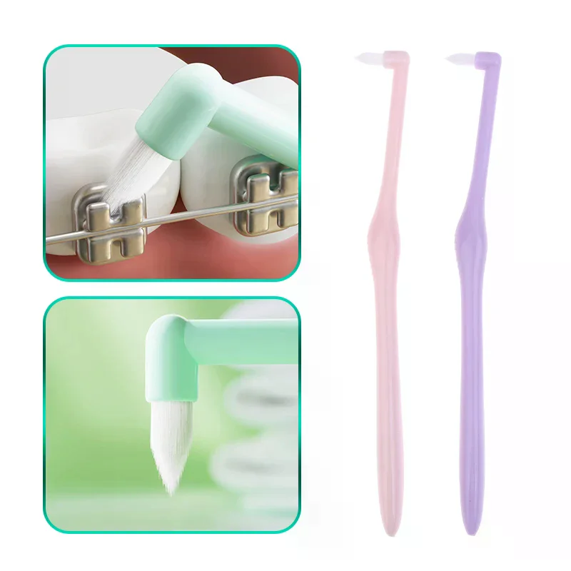 교정용 싱글 터프트 칫솔, 작은 원형 헤드, 지니 치 및 치간 칫솔 1개