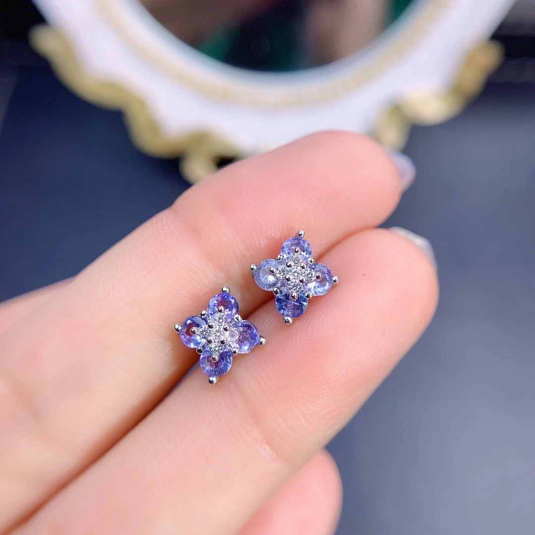 New Fine Jewelry 3mm Natural Tanzanite Earring Silver 925  Earings for Women Daily Wear 3