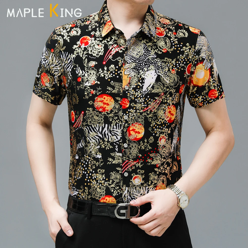 

Gold Bronzing Print Mens Business Shirts Camisa Luxo 2023 Korean Fashion Button Up Camisa Masculina Men Streetwear Blusas Tops