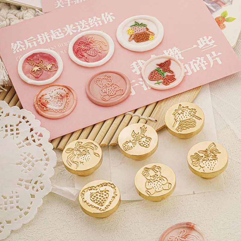 

Strawberry Series Fire Paint Wax Seal Stamps Embossed Stamp Head Birthday Gifts DIY Greeting Cards Envelope Sealing Decoration