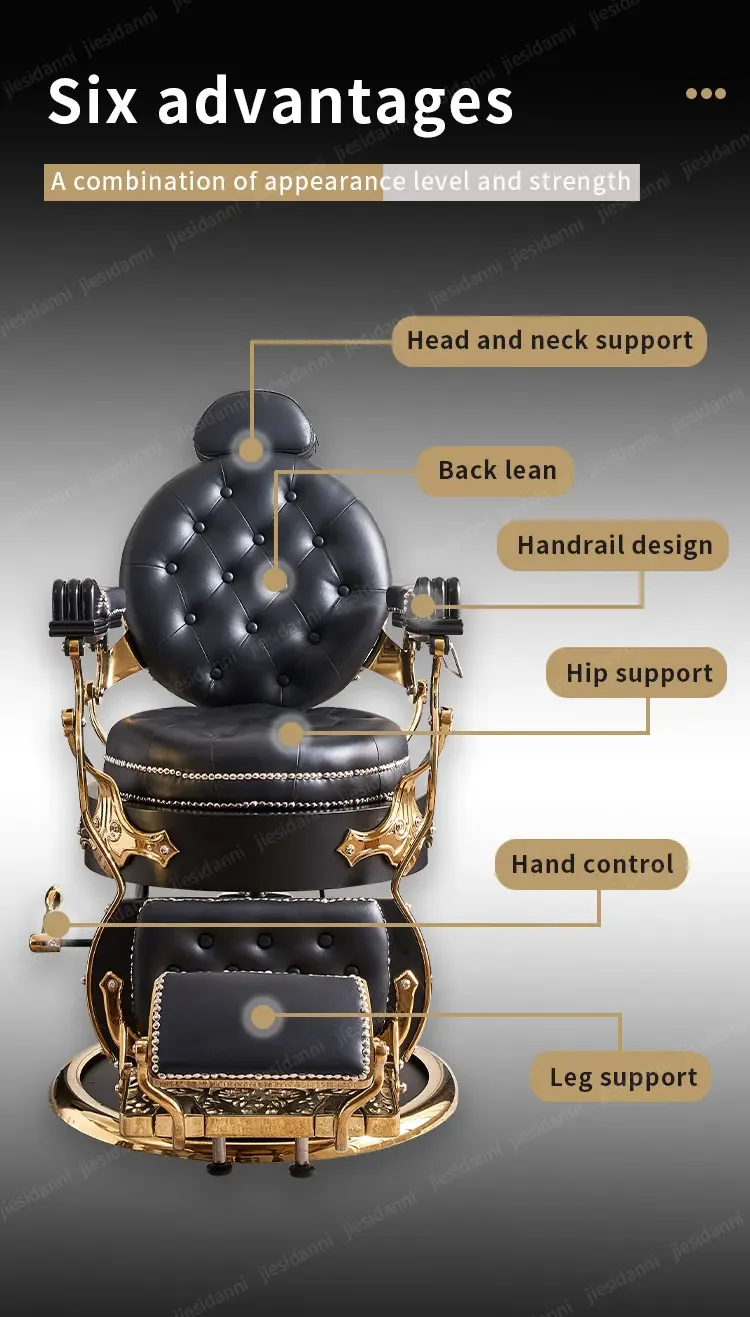 Description Picture 3 of itemManicure Salon Barber Chair Men Rotatable Head Vintage Barber Shaving Chair Barber Taurete Silla Luxury Furniture